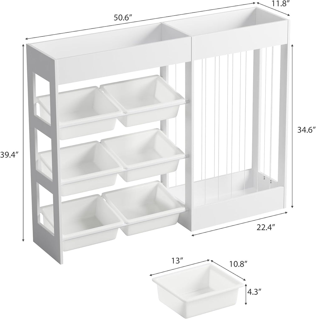 50.6"Wx39.4"H Toy Storage Organizer, Toy Shelf with Stuffed Animal Storage Zoo for 80+ Plushies, 6 Removable Plastic