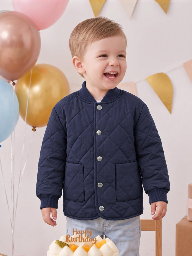 Toddler Baby Boy Quilted Bomber Puff Jacket Snap Button Coat