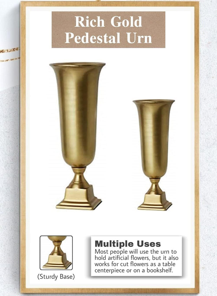18-Inch Gold Pedestal Urn - Elegant Tapered Gold Vase for Flowers - Perfect as a Centerpiece Decor, Weddings