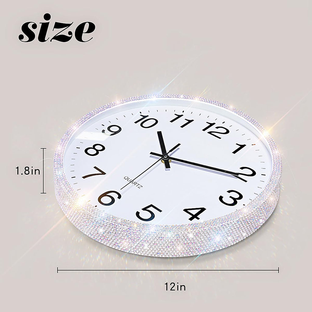 Bling Round Wall Clock for Wall Decoration, Glass Rhinestone Full Coverage Clock Sparkle Twinkle Glitter Home Decor.