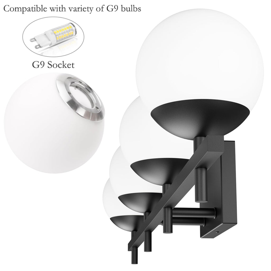 Black Vanity Lights Milky Glass Mid Century Modern Bathroom Vanity Wall Light Over Mirror, Black 4-Lights
