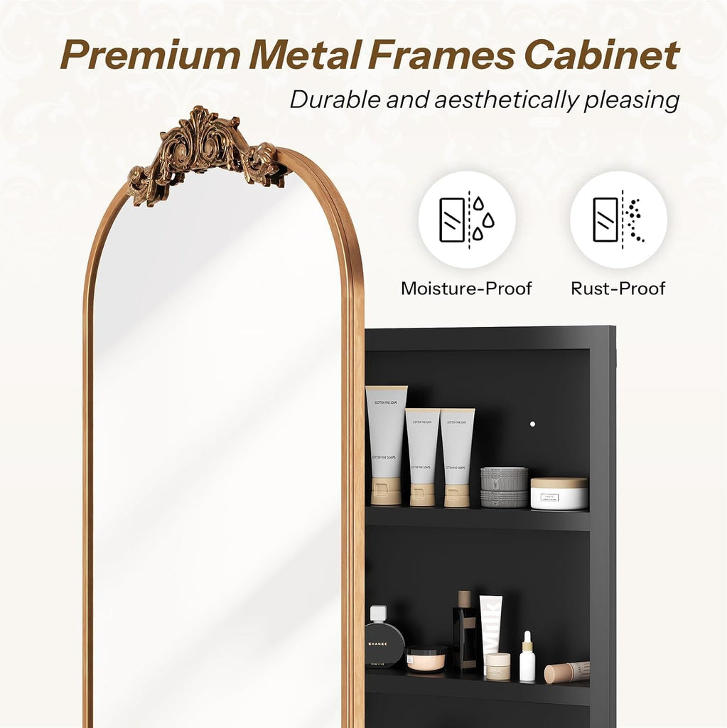 24x35 Inch Vintage Bathroom Medicine Cabinet Mirror Storage Gold | Easy Install Tempered Glass Mirror, Durable