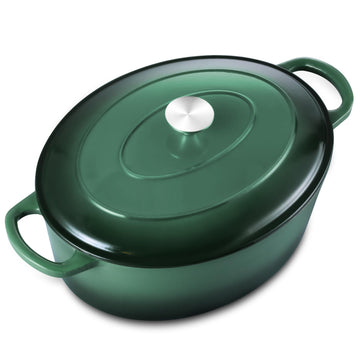 5-Quart Enameled Cast Iron Oval Dutch Oven Pot with Lid, Emerald