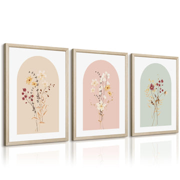 Watercolor Flower Wall Art Set of 3 Wildflower Floral Wall Decor Pictures Botanical Canvas Wall Art Vintage Prints