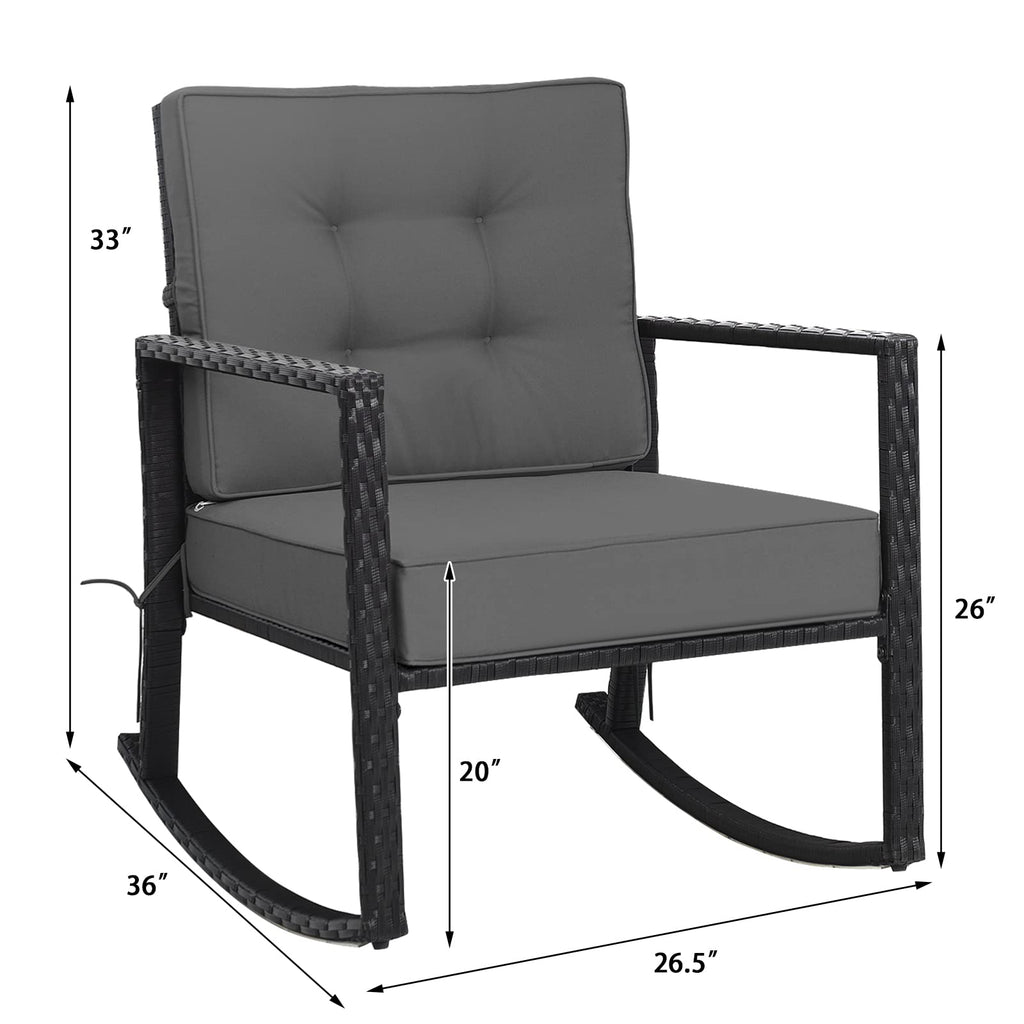 Outdoor Rocking Chair with 5" Thick Soft Cushions, Grey (2)
