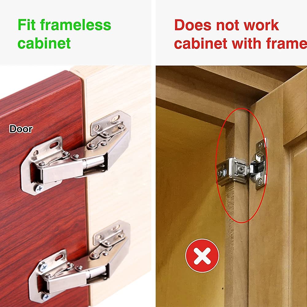 50-Pack Hidden Hinges for Cabinet Doors Frameless, Concealed Cabinet Hinge, 90 Degree Surface Mount Hinges