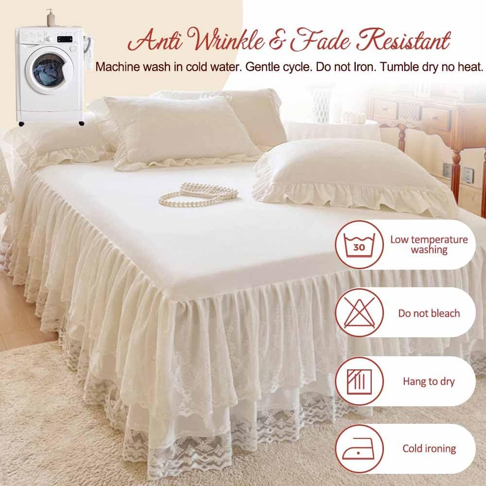 Lace Bed Skirt & Bedsheet King Size - 17 in. Drop, Easy Fit Ruffled Bedskirt Wrap Around Bedcover, Anti Wrinkle & Fade