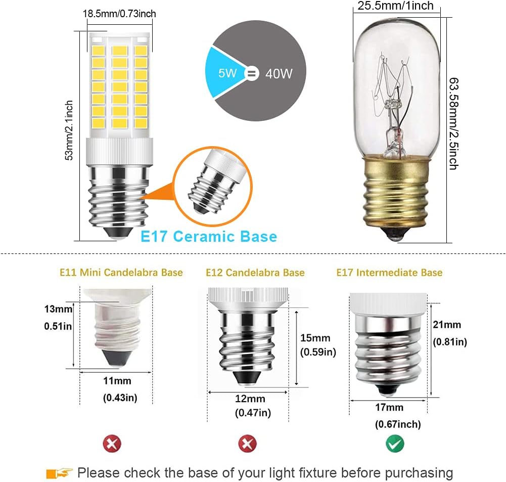 E17 LED Bulb Dimmable, 5W Microwave Oven Bulb, Daylight White 6000K, 40W Halogen Bulb Replacement for Microwave, Over