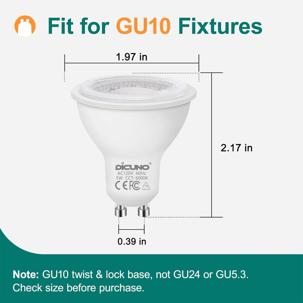 GU10 LED Bulb 5W, for Spotlight, Daylight White 6000K, 500LM, 10Pack