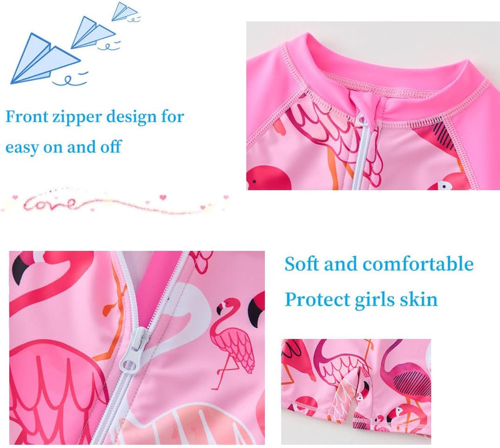 Girls Long Sleeve Rash Guard One Piece Swimsuits with UV Protection