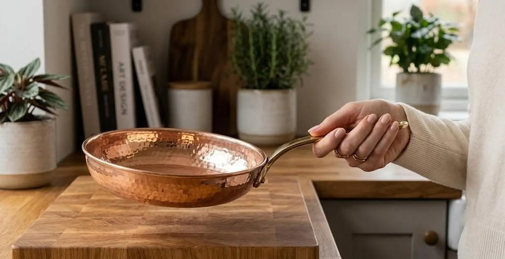 Handmade Pure Solid Copper Fry Pan 500ml with Brass Handle