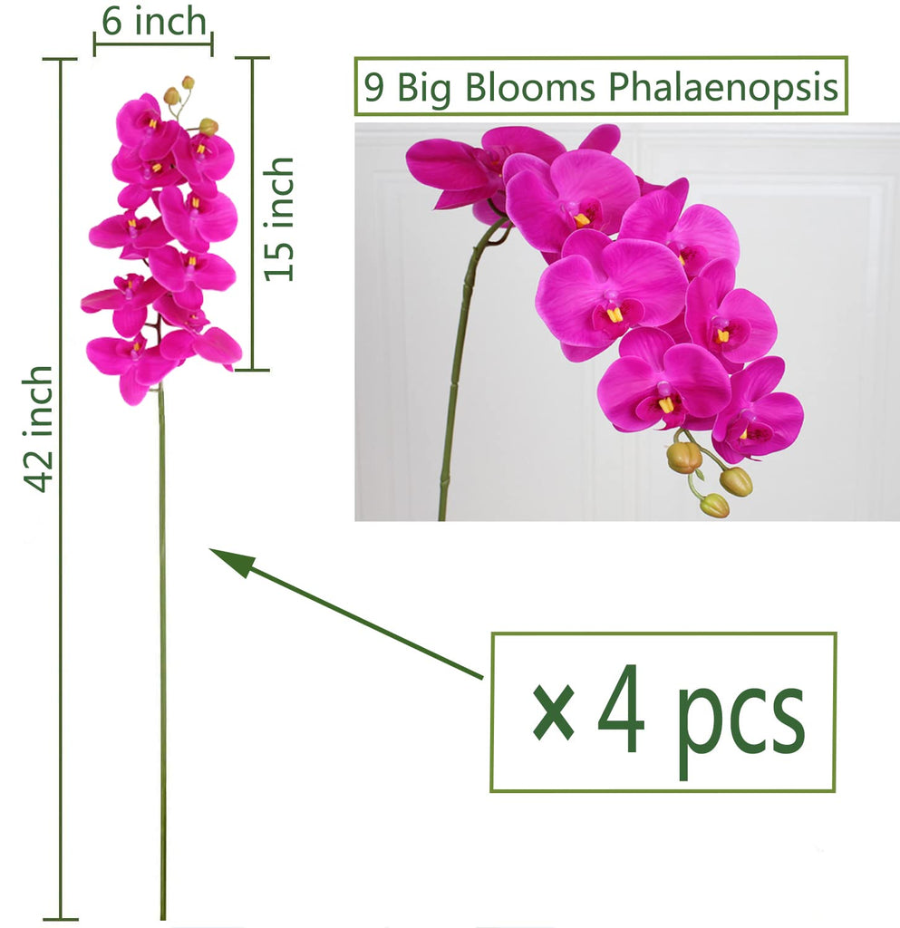 9 Heads Artificial Phalaenopsis Flowers 4 Pcs Artificial Orchid Flowers 42 inch Stem Plants Décor (Purple)