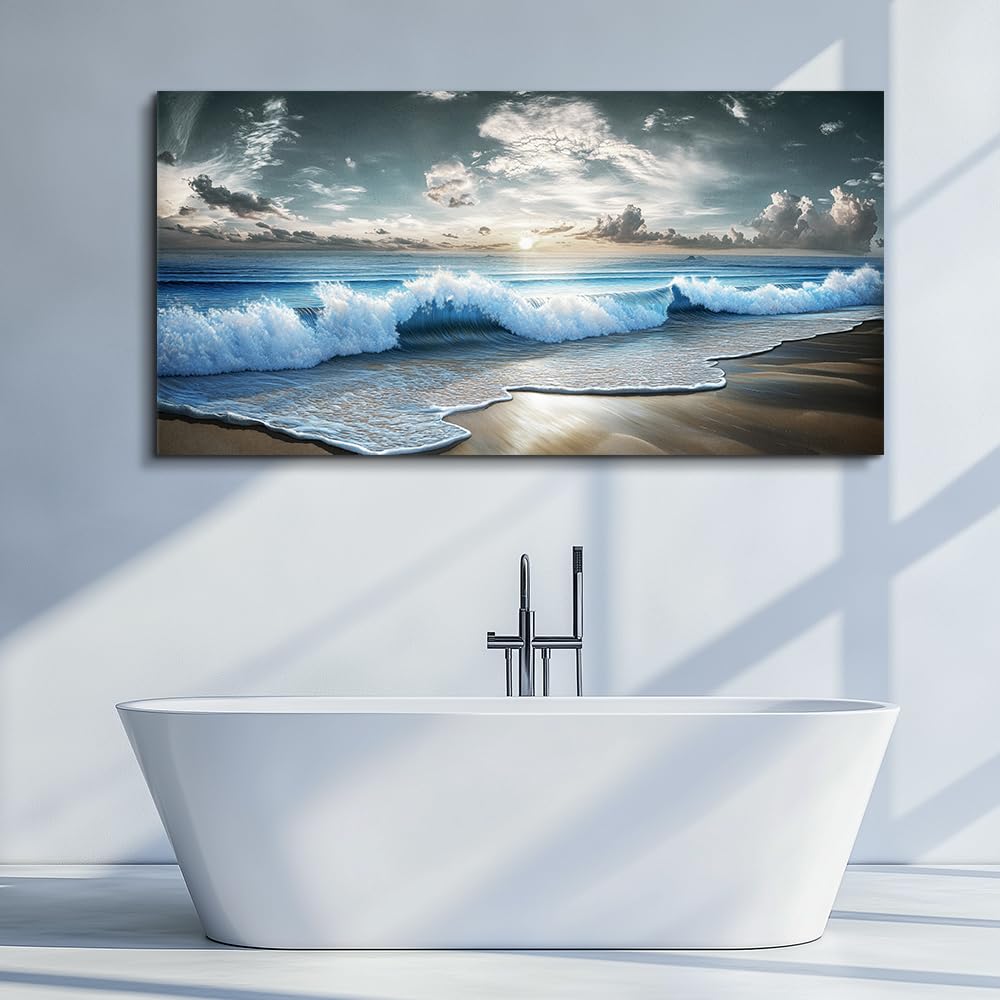 Blue Ocean Canvas Wall Art Large Paintings Landscape Nature Artwork For Walls Wall Decor Beach Pictures Office Waves