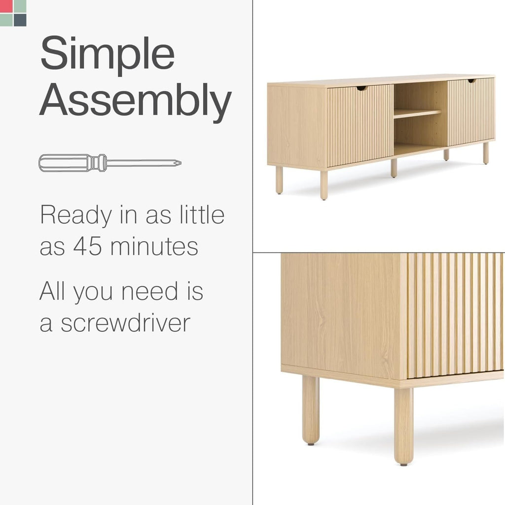 Contemporary Fluted TV Stand, 70 Inches TV Media Console, Supports 32 to 80" TVs, Media Console Cabinet s, Soft-Close