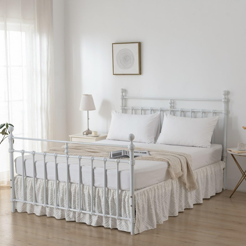 Tufted Bed Skirt Queen Size - Ruffled Bed Skirts with Split Corners