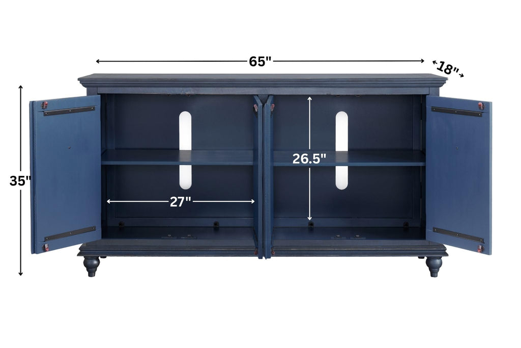 Garden District 65" Solid Wood TV Stand, Rustic Blue