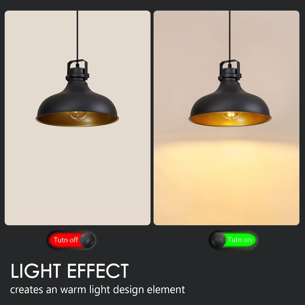 Black Farmhouse Pendant Lights Matte Pendant Lighting for Kitchen Island Industrial Adjustable Height Vintage Dome