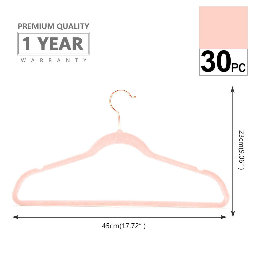 Velvet Hangers 30 Pack Non Slip Heavy Duty Blush Pink Rose Gold Hooks