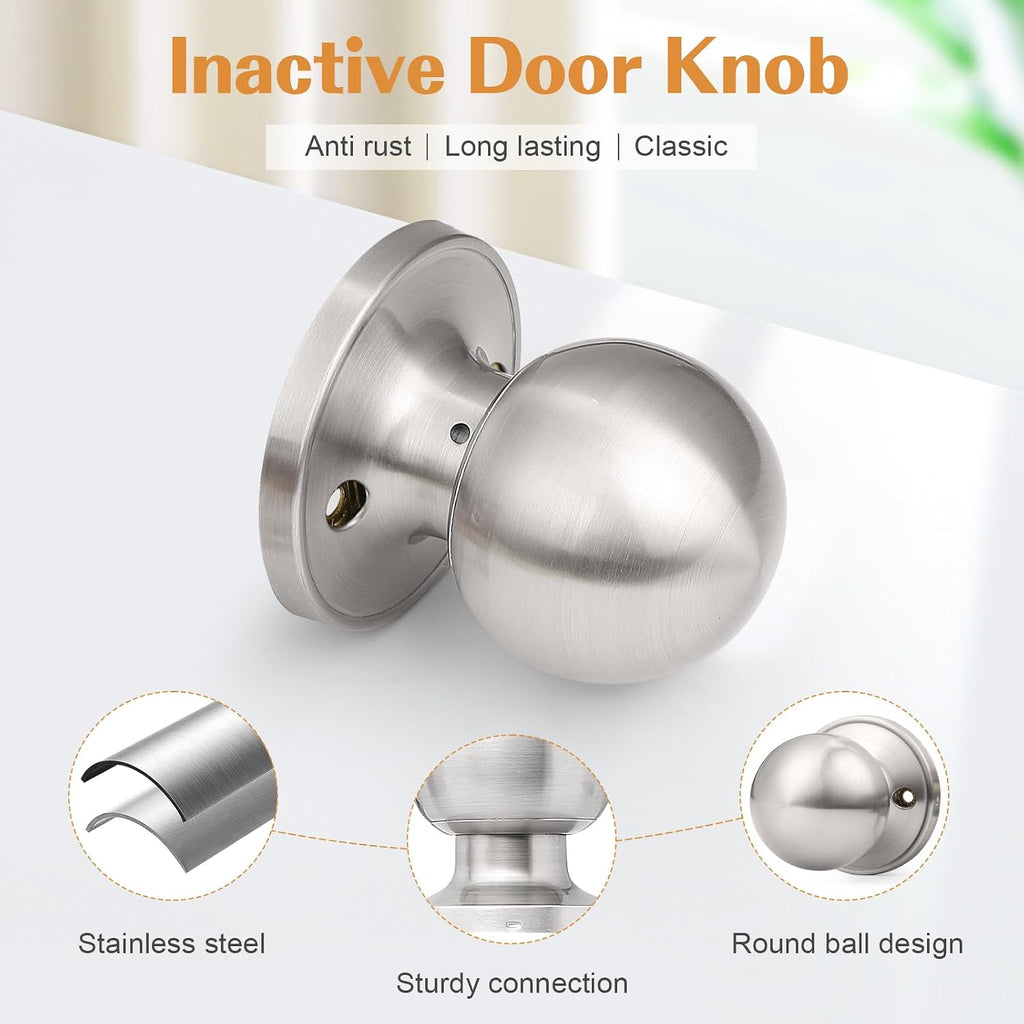 Ball Dummy Door Knob Stainless Steel Inactive Door Knobs, Brushed Nickel (10 Pack)