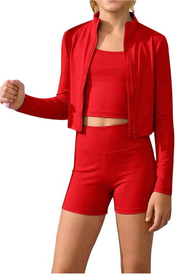 Girl's Workout Sets 3 Piece Outfits Gym Yoga Athletic Tracksuit
