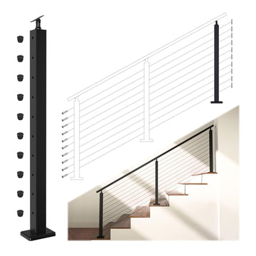 36in Black Modular Cable Railing Stair Post Surface Mount RW41