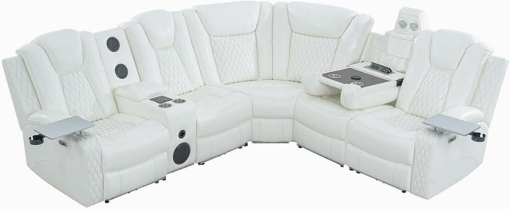 Naomi Home Chicago Home Theater Seating Reclining Sectional with Power Recline, Bluetooth Speakers, LED Lighting