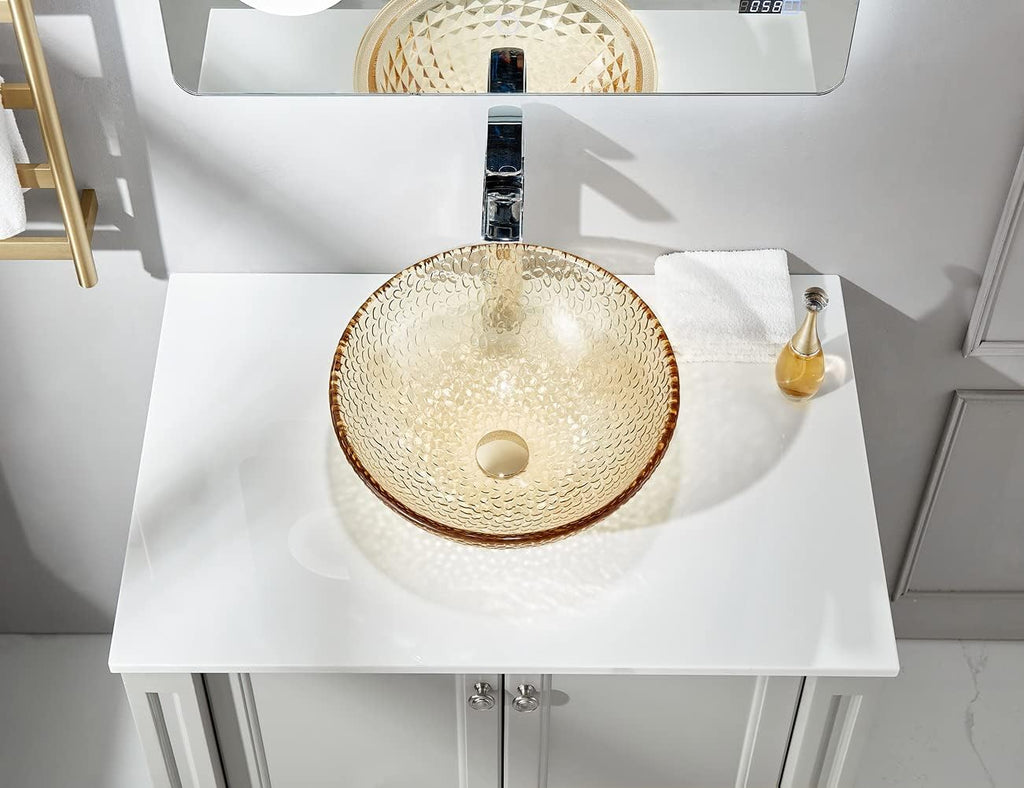 Pearl Series Glass Vessel Sink In Gold Top Raindrop Mount Sinks Above Countertop | Vanity Countertop Sink Bowl with