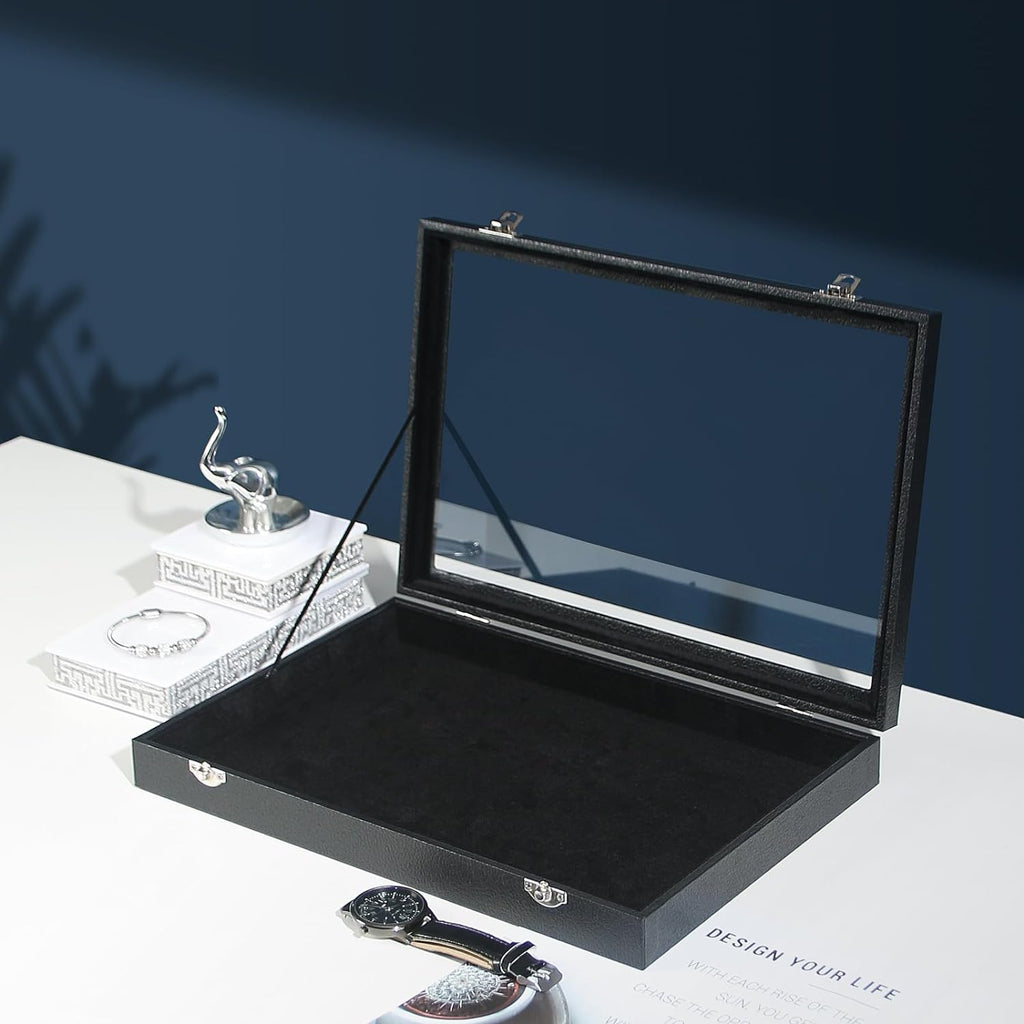 Jewelry Organizer Box, Black Velvet Blank Display Tray Case with Lid for Storage Necklaces Bracelets Rings Beads