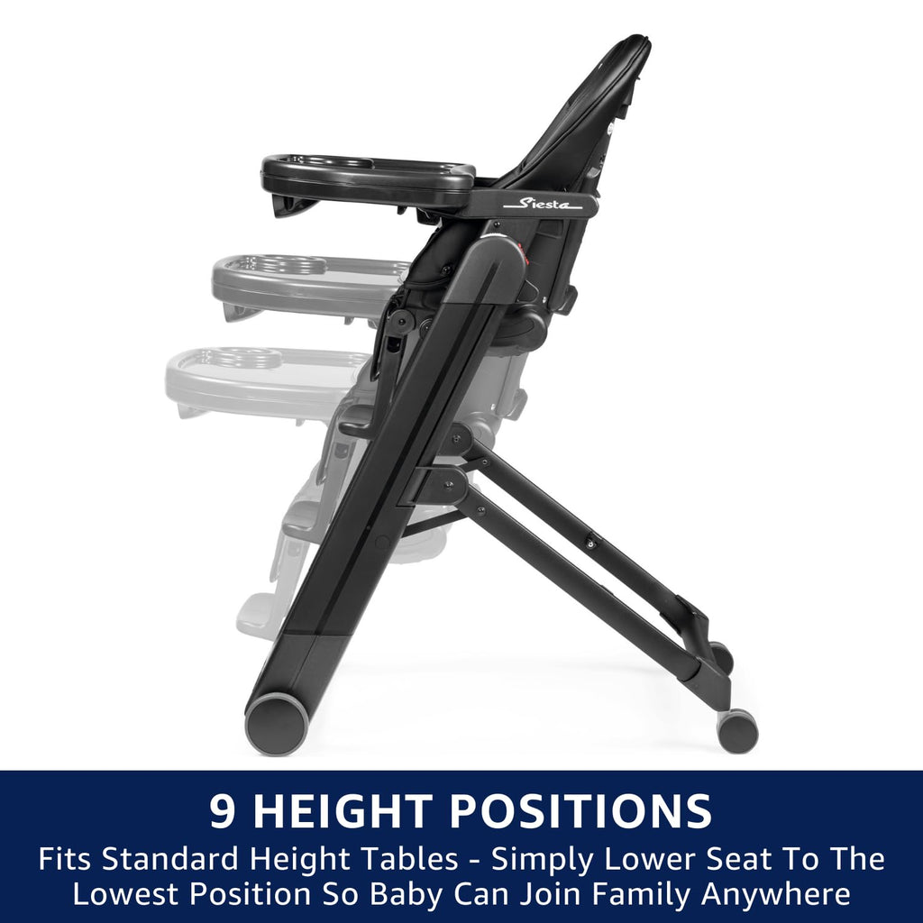 PEG Siesta, Grow with Baby Folding High Chair & Recliner, Astral | Height Adjustable, Quick Clean & Easy Push Wheels