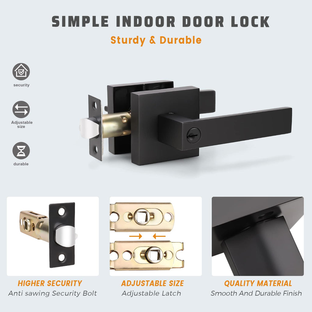 Exterior Door Handle Heavy Duty Keyed Entry Door Lever Set(Not Keyed Alike) Entrance Handleset, Matte Black Finish