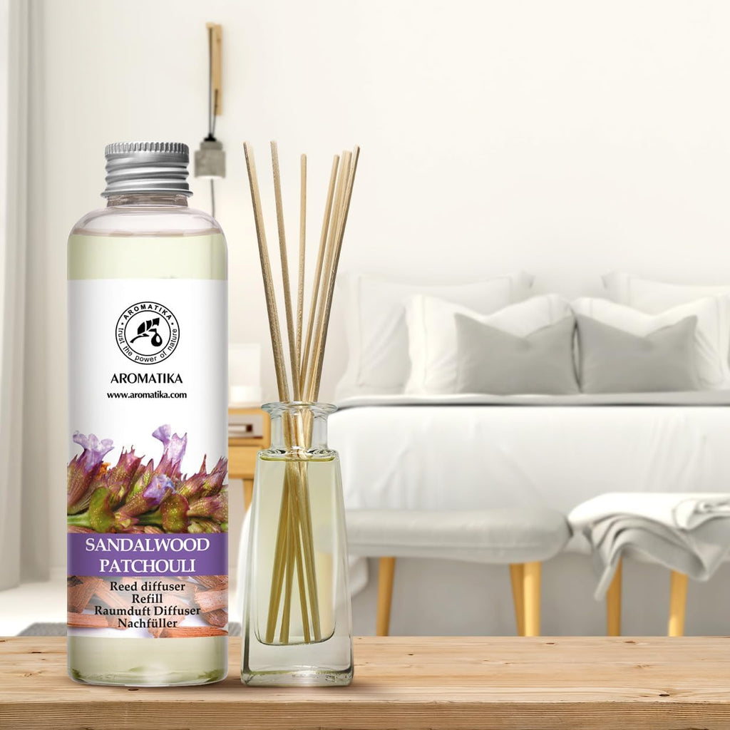 Reed Diffuser Refill Sandalwood & Patchouli 6.4 fl oz - Scented Refill with Essential Oils - Home & Office Fragrance - Set of 68