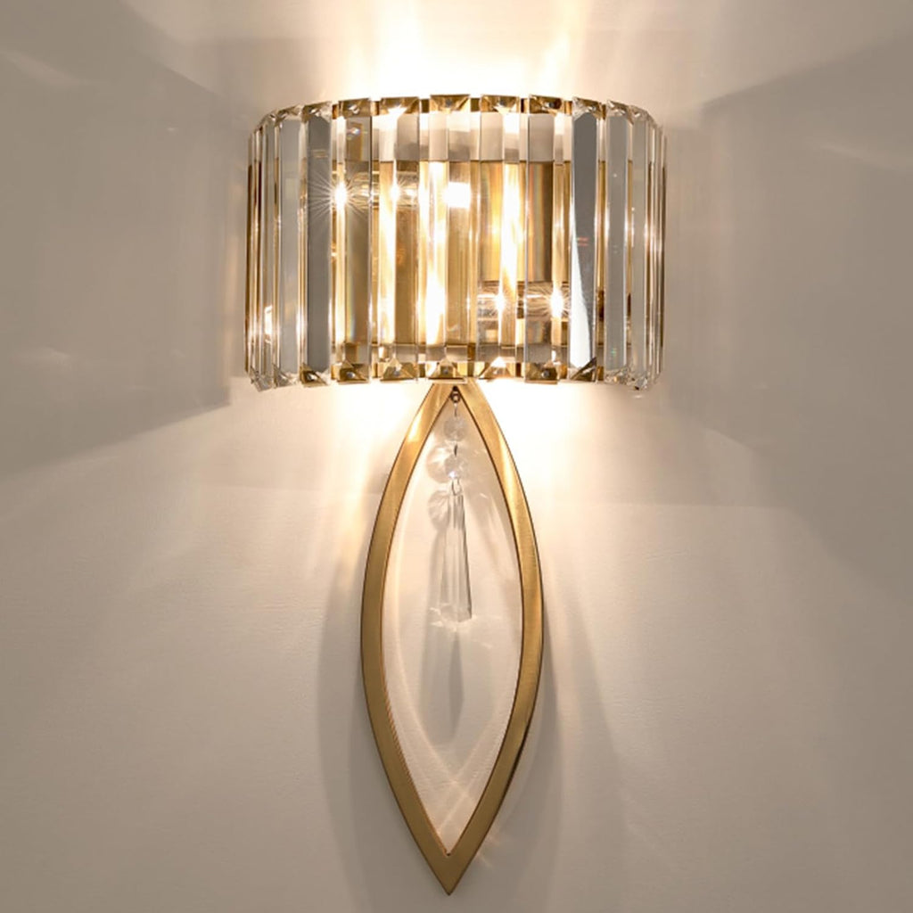 Mid Century Wall Sconces, 2-Light Elegant Crystal Gold Wall Light for Bathroom Bedroom Hallway | Elegant Crystal Gold