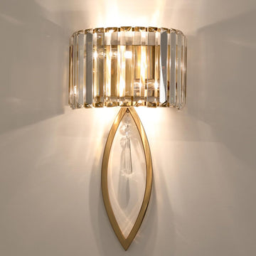 Mid Century Wall Sconces, 2-Light Elegant Crystal Gold Wall Light for Bathroom Bedroom Hallway | Elegant Crystal Gold