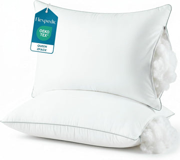 Soft Queen Pillows Set of 2 - Fluffy Bed Pillows for Sleeping, Adjustable Down Alternative Fill, Zippered Plush