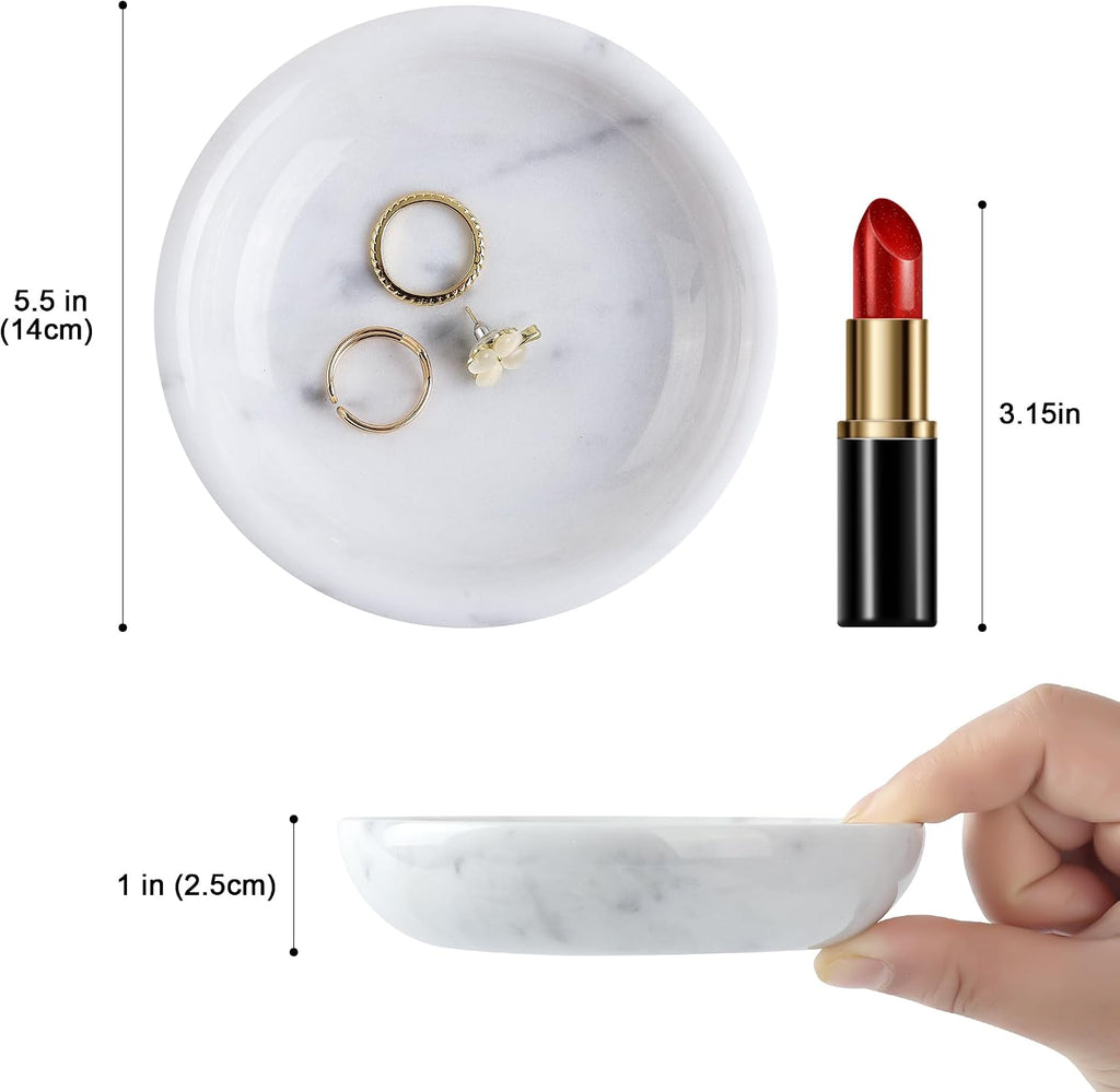 Natural Marble Travertine Ring Dish Jewelry Tray 5.5" for Women, Marble Trinket Dish for Key Earring Nightstand