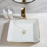 Gold Ceramic Vessel Sinks for Bathroom White Rectangle Above Counter Bathroom Vessel Sink with Faucet and Drain Combo