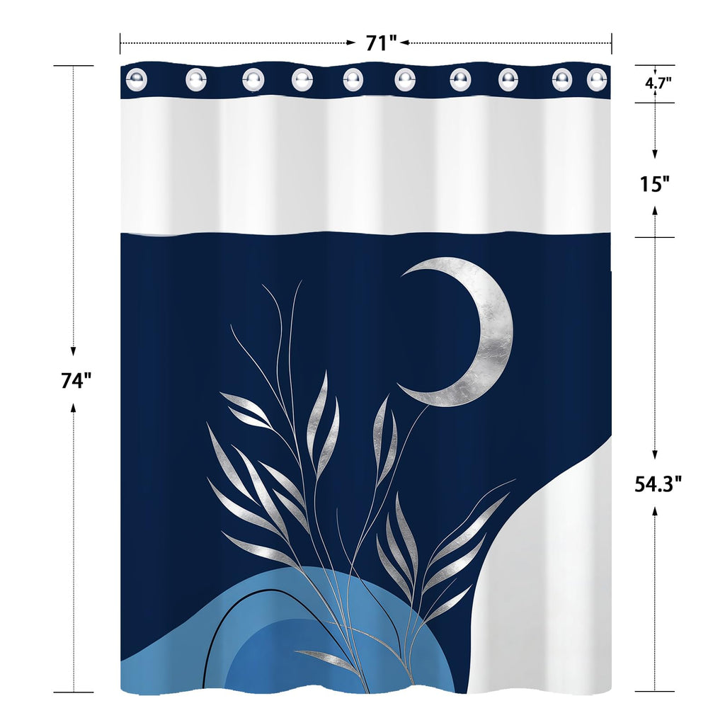 No Hook Boho Shower Curtain and Liner Set 71 x 74 Inch