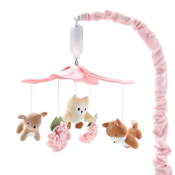 Crib Mobile for Girls - Pink and White Musical Baby Crib Mobile with 12 Lullabies, Forest Baby Little Forest Nursery