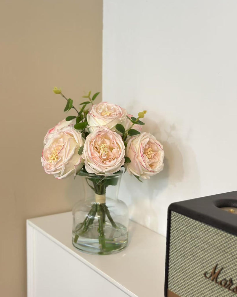 Light Pink Artificial Rose Bouquet in Vase, 3D Petal Wedding Centerpiece