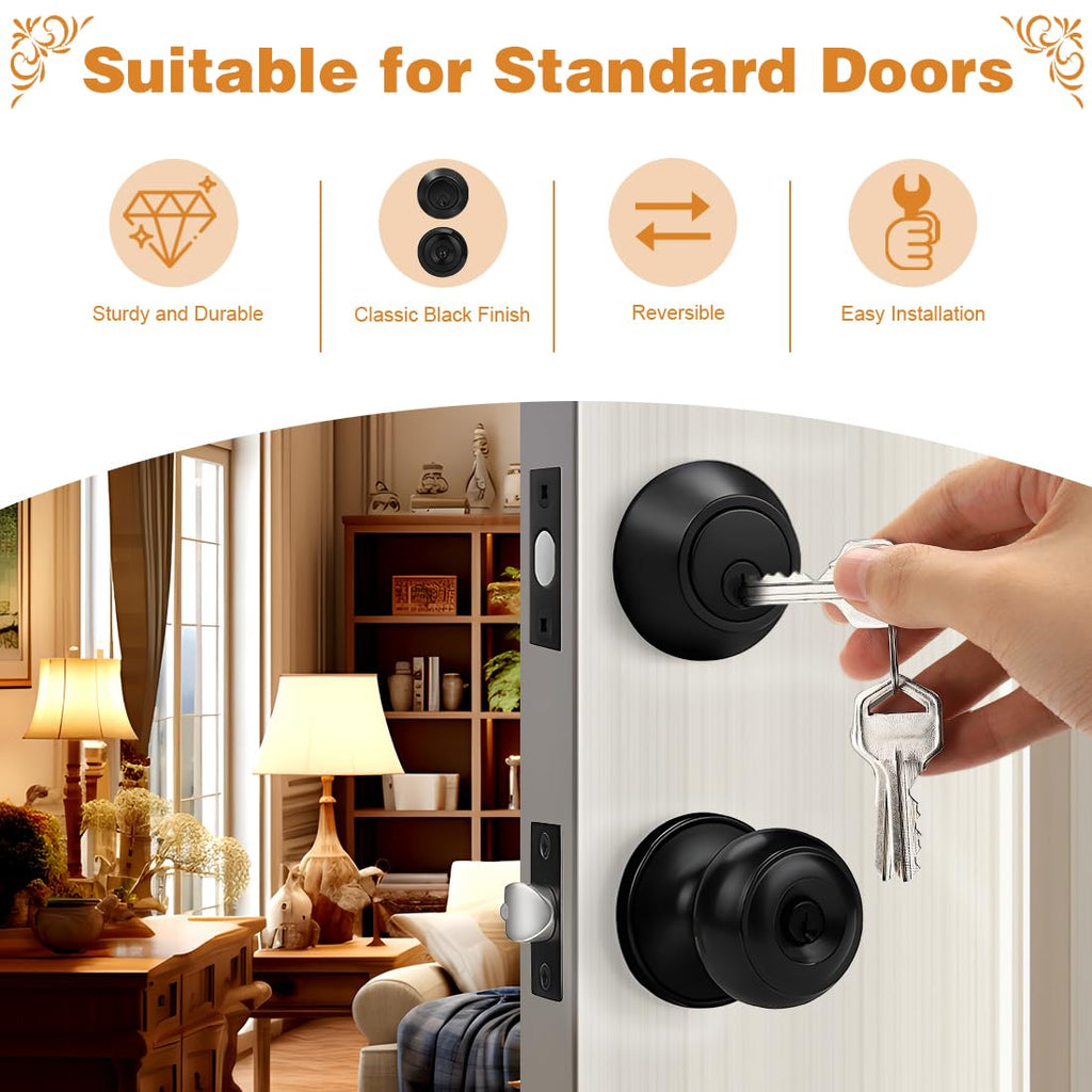 Entry Door Knobs and Single Cylinder Deadbolt Lock Combo Set, Keyed Alike, Flat Black, Set of 4