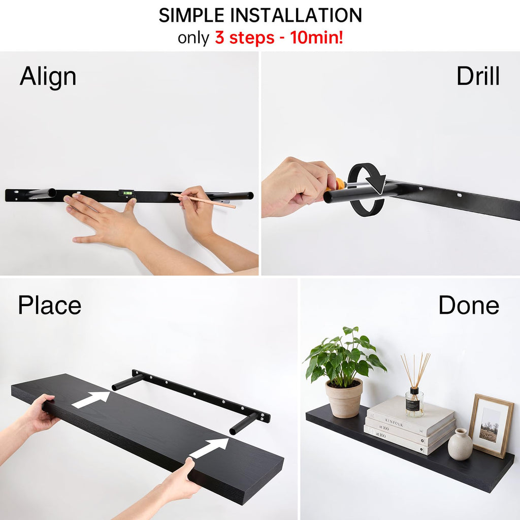 Black Floating Shelves 35.4in, Set of 2, Wall Mounted for Wall Decor