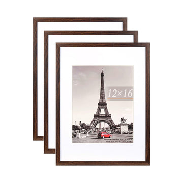 12x16 Picture Frame Rustic Brown 3 Pcs in 1 set 12x16 Frame can Display 8.5x11 inch Picture with Mat or 12x16 inch
