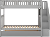 Stairway Bunk Bed Twin Over Twin with Trundle and Shelves,Can be Split into 3 Separate Beds,Wooden Triple Bunk Bed
