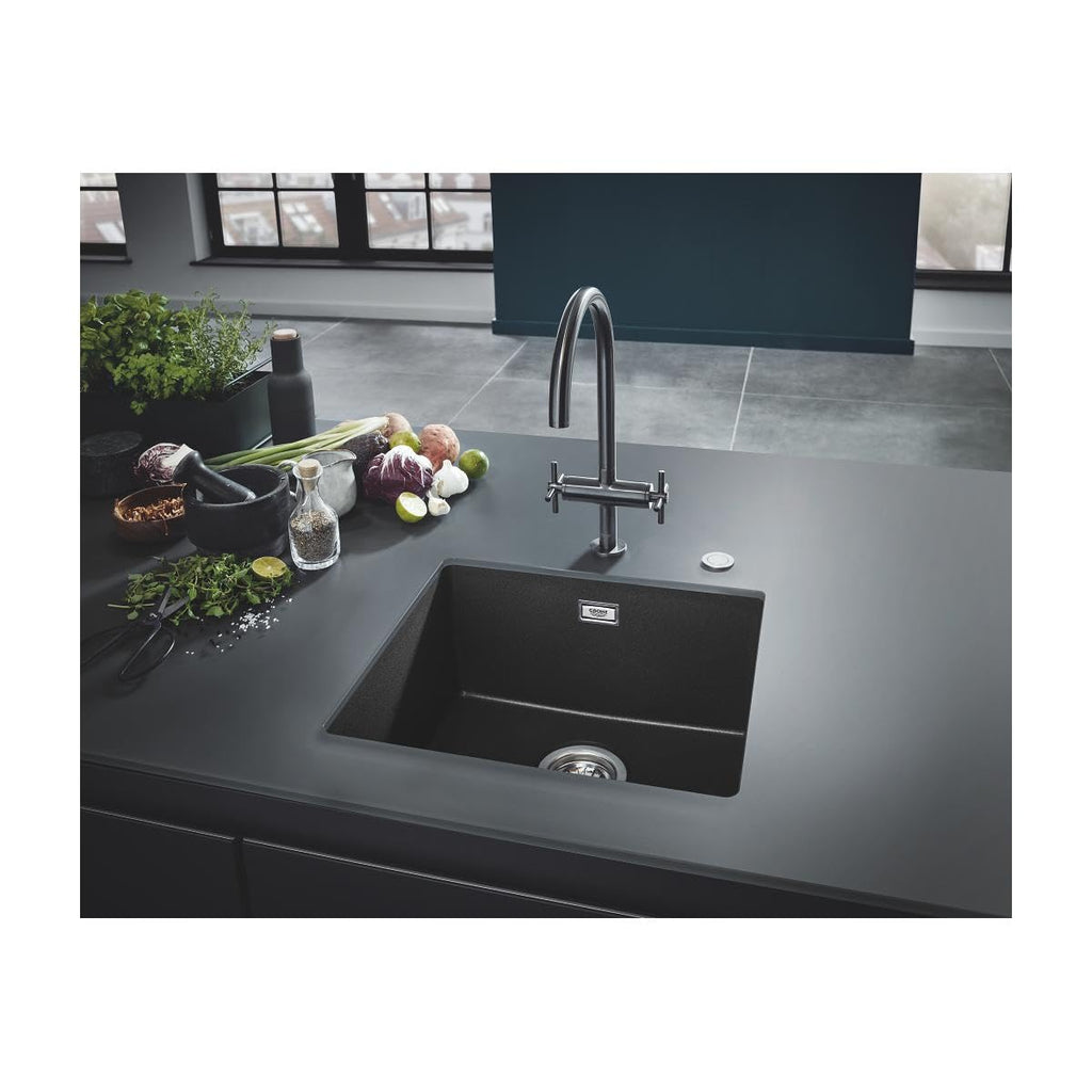 Quartz Composite Kitchen Sink with Overflow (Top Mount or Undermount, 1 Bowl 469 x 393 x 205 mm, Waste Kit