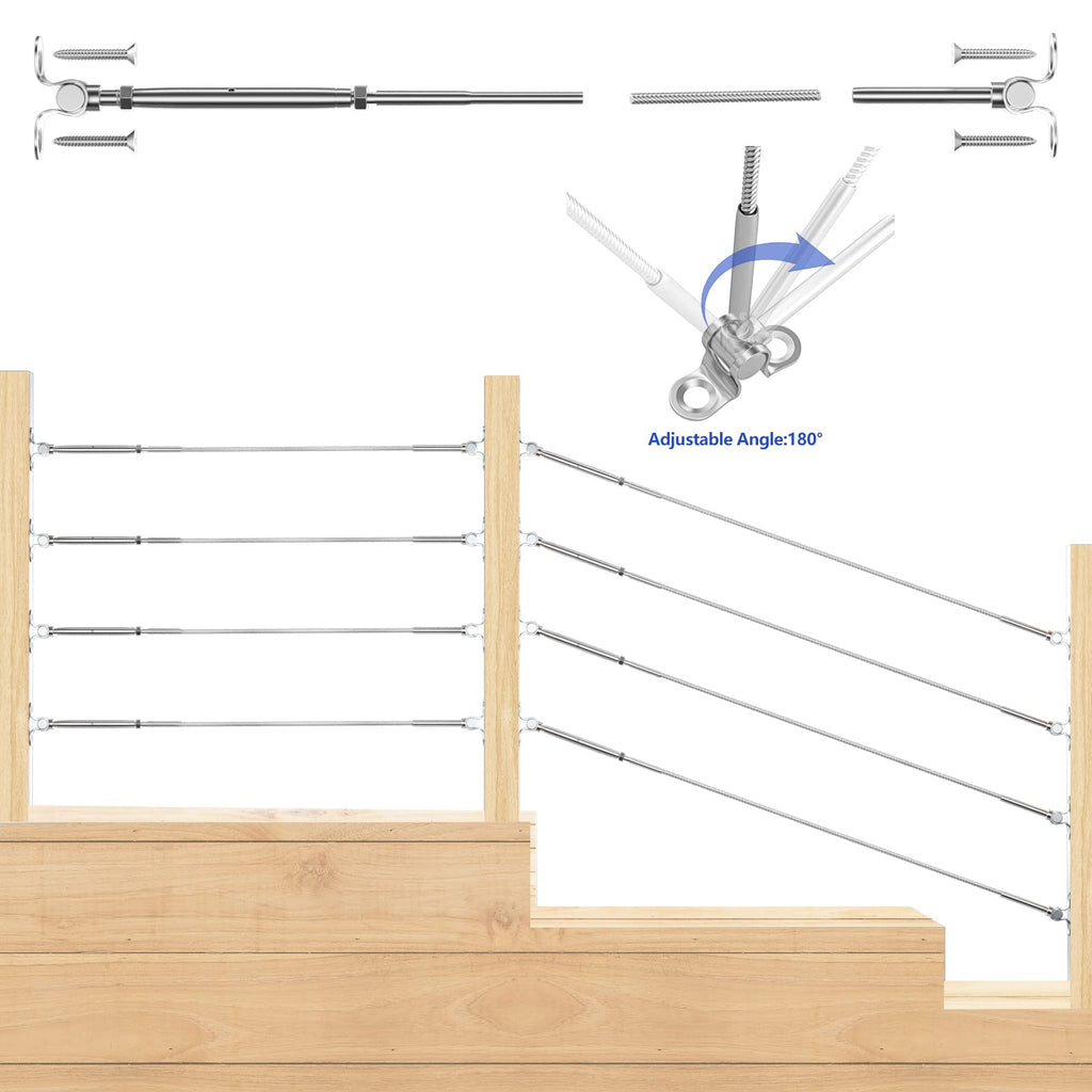 20 Pair Cable Railing Kit - 1/8" Swage Toggle Turnbuckle Hardware - T316 Stainless Steel - Adjustable 180 Stairs Deck