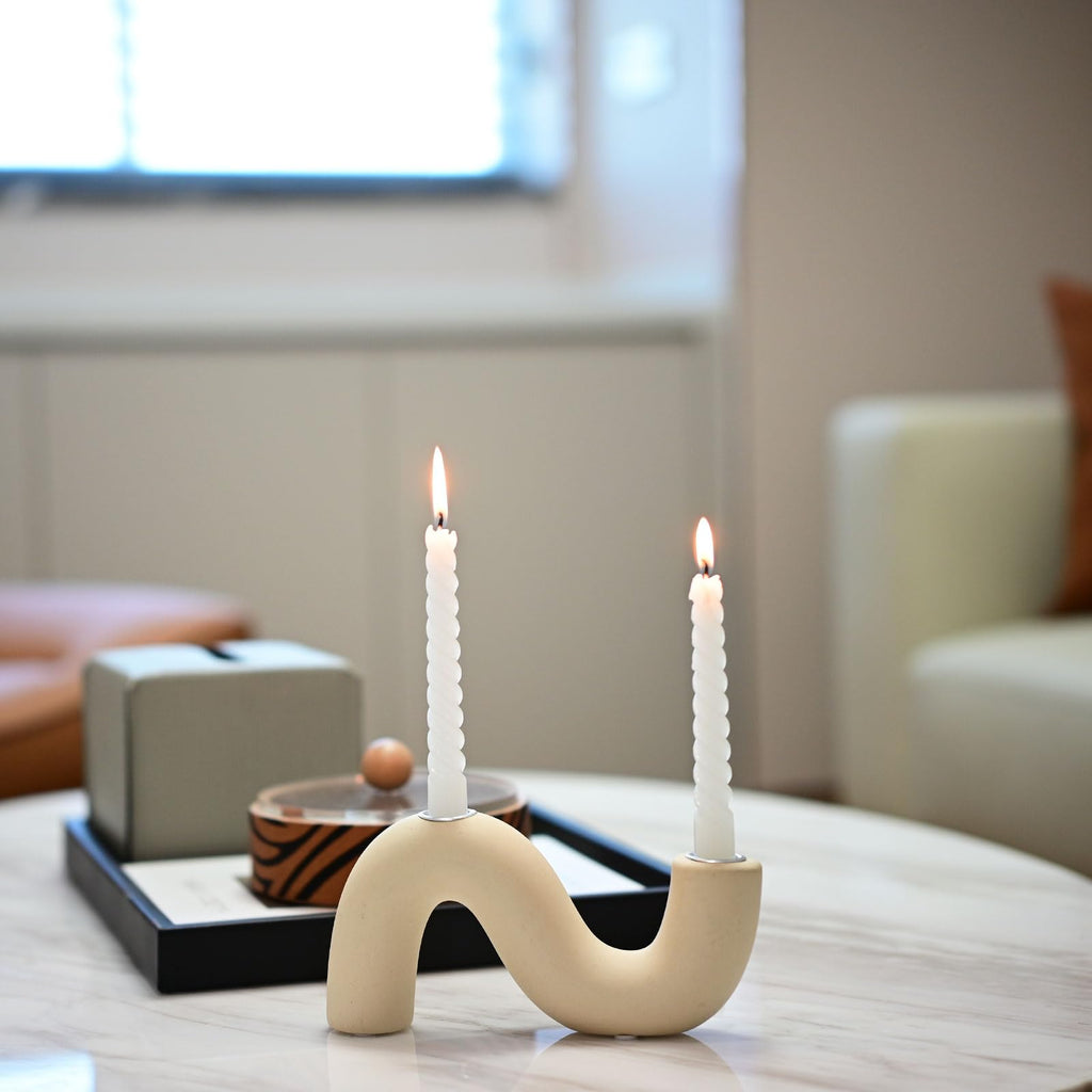 Ceramic Candle Holder, Modern Taper Candlestick Holder for Dining Table, Living Room Coffee Table, Candelabra for 2