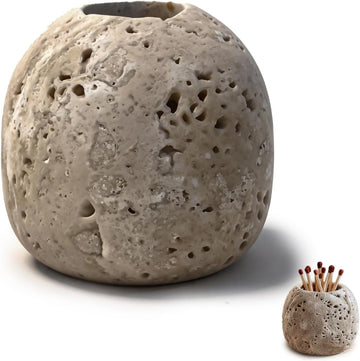 Match Holder, Matches Holder, Travertine Stone Striker Jar, Decorative Fireplace & Home Decor Accessory
