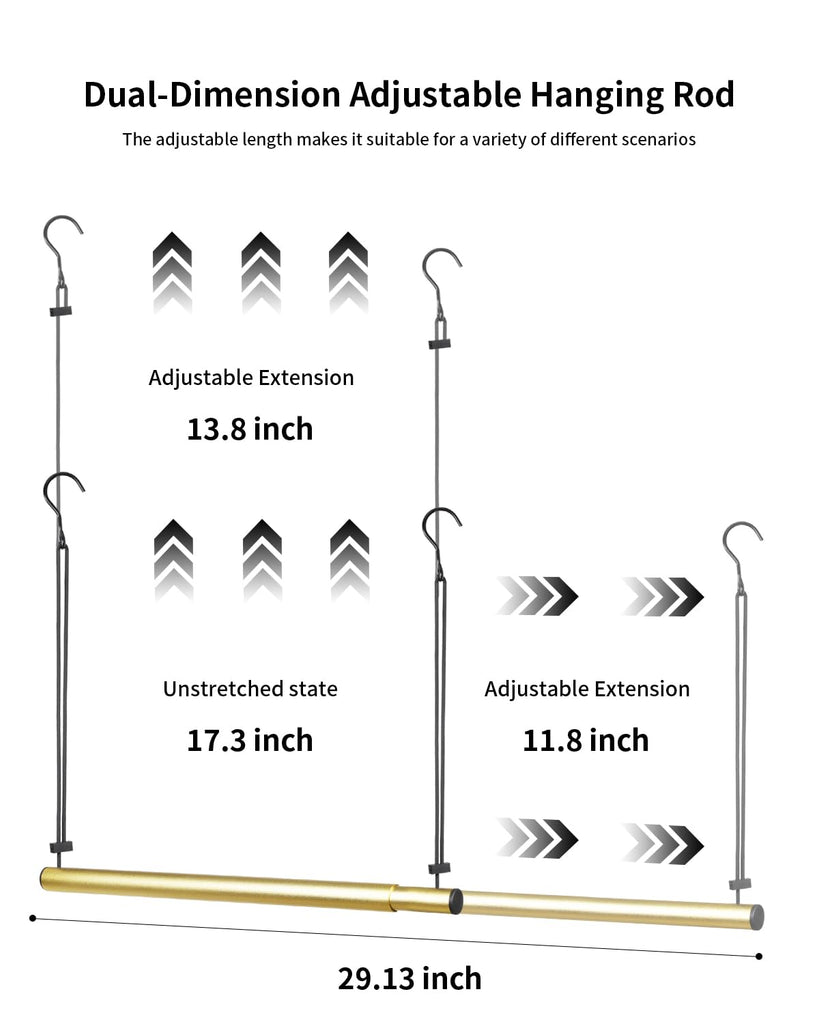Adjustable Closet Hanging Rod 17-30" Gold Closet Rod Extender 2Pack