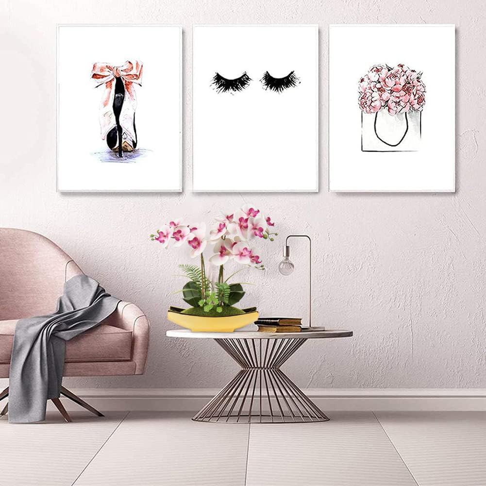 Orchids Artificial Flowers 15" Light Pink Phalaenopsis Orchid with Gold Pots Real Touch Faux Orchid Plant Living Room