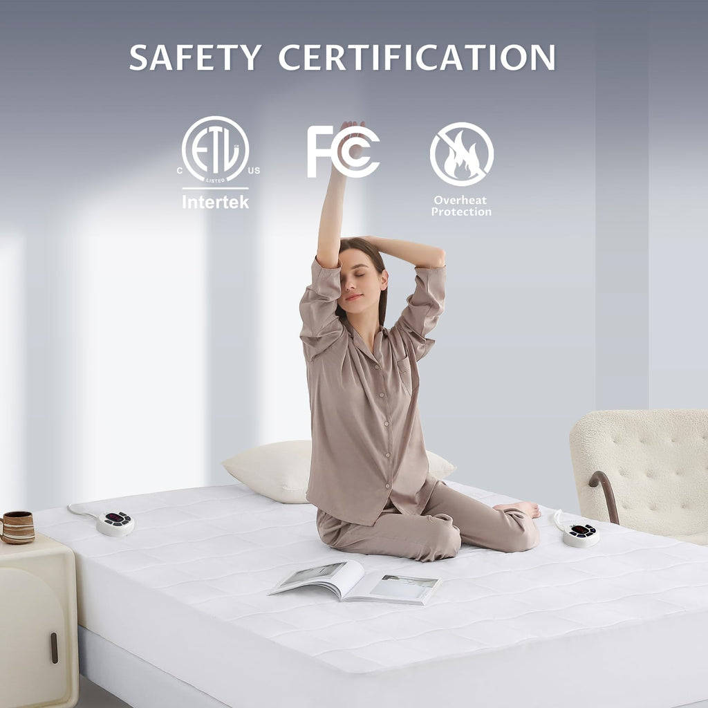 Multi-Zone Heated Mattress Pad King, Quilted Surface, Preheat & Memory